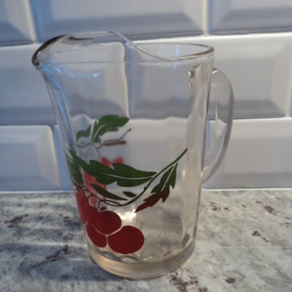vintage anchor hocking glass water pitcher cherry pattern - Picture 1 of 9